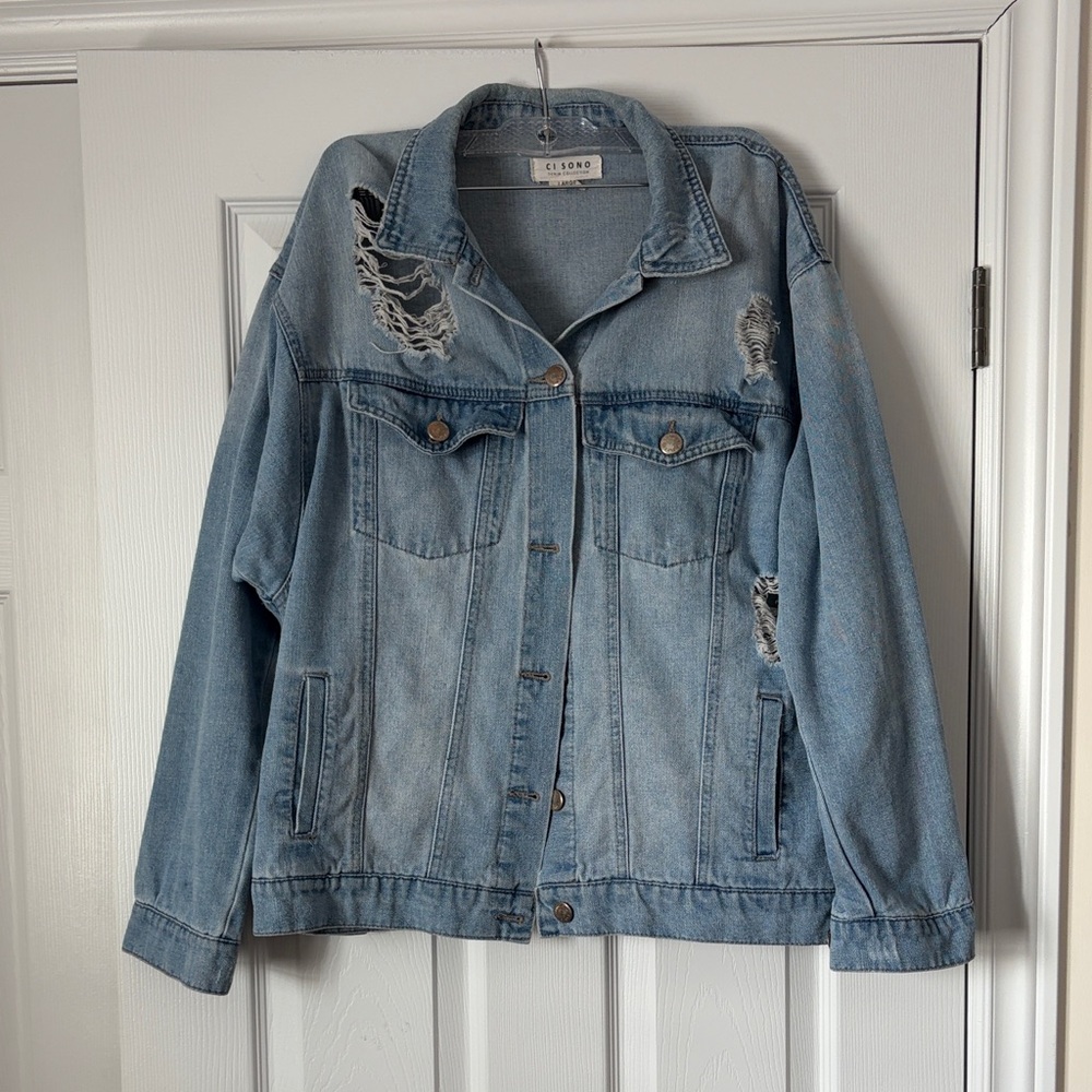 Light Blue Distressed Jean Jacket